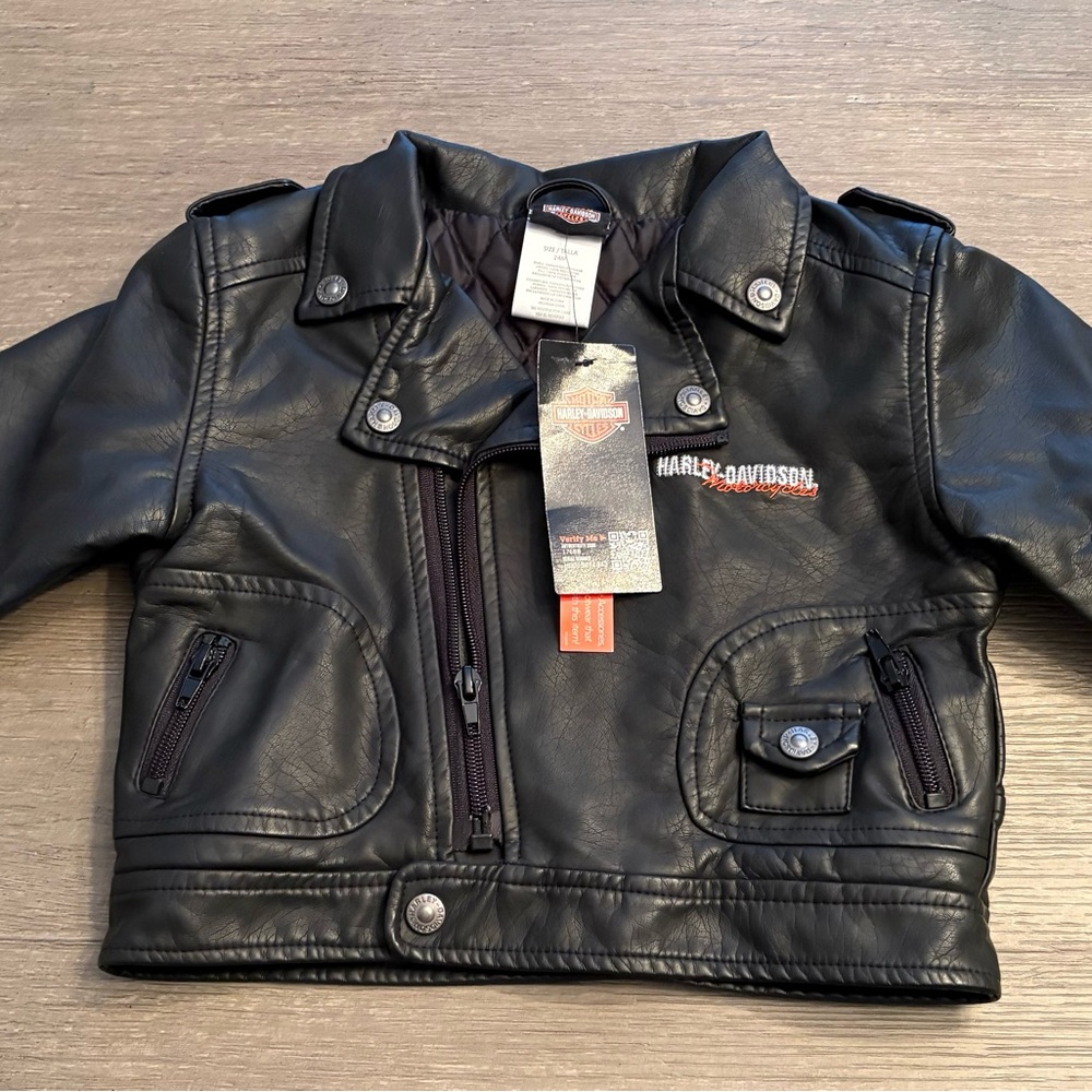 Harley-Davidson Black Faux Leather Biker Jacket size 24 months